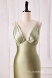 Mermaid V neck Dusty Sage Satin Long Prom Dress lps028|Selinadress
