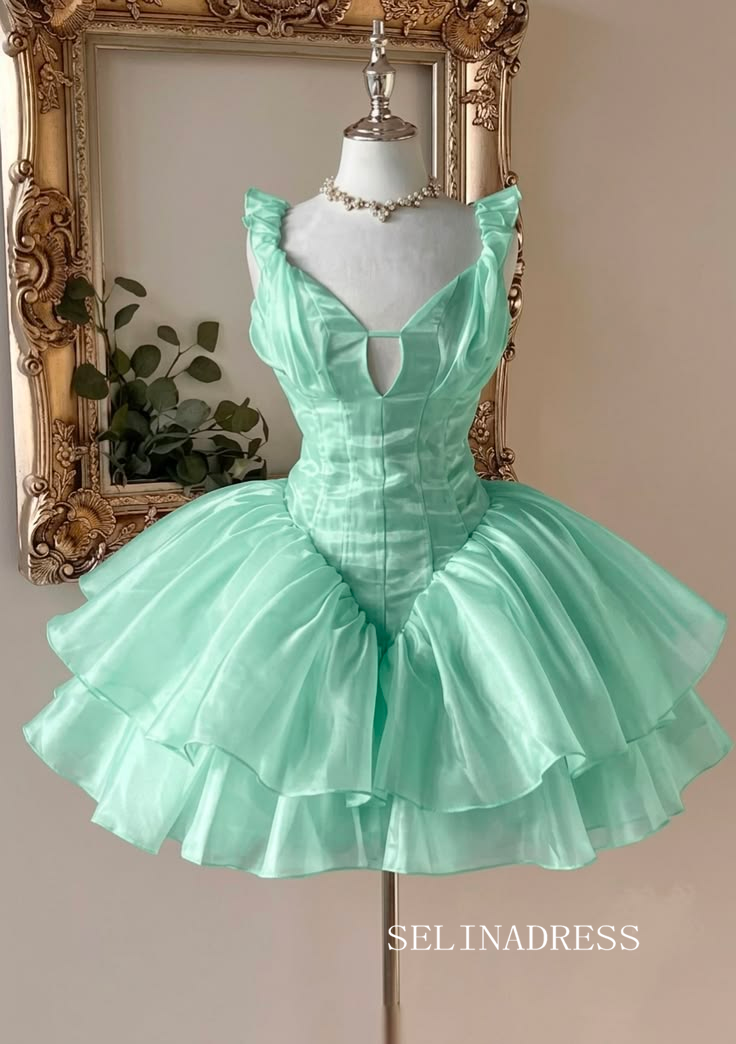Mint Green Ruffled Short Ball Gown with Sweetheart Neckline and Keyhole Cutout cok082|Selinadress