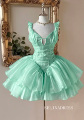 Mint Green Ruffled Short Ball Gown with Sweetheart Neckline and Keyhole Cutout cok082|Selinadress