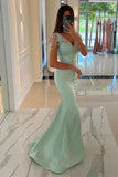 Mint Green Satin Mermaid Prom Dress Front Split Sweetheart Sequins Long Evening Party Dress #SEK192|Selinadress