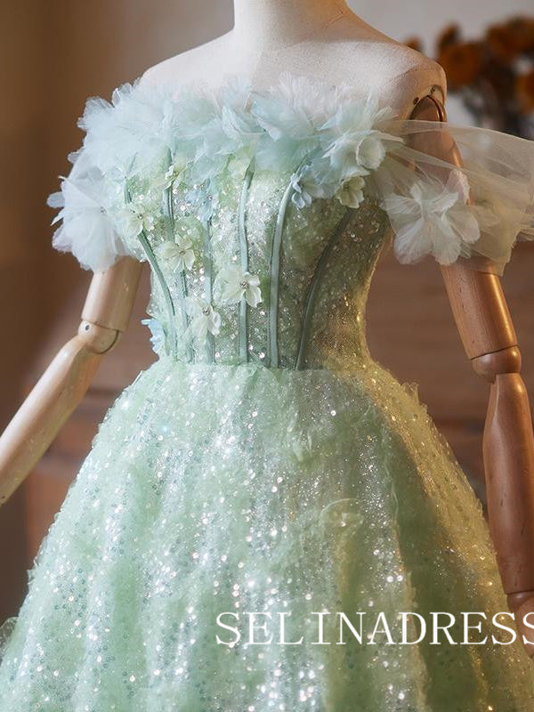Mint Tulle Off-the-shoulder Sequins Cocktail Dress Cute Homecoming Dresses #ABC004|Selinadress