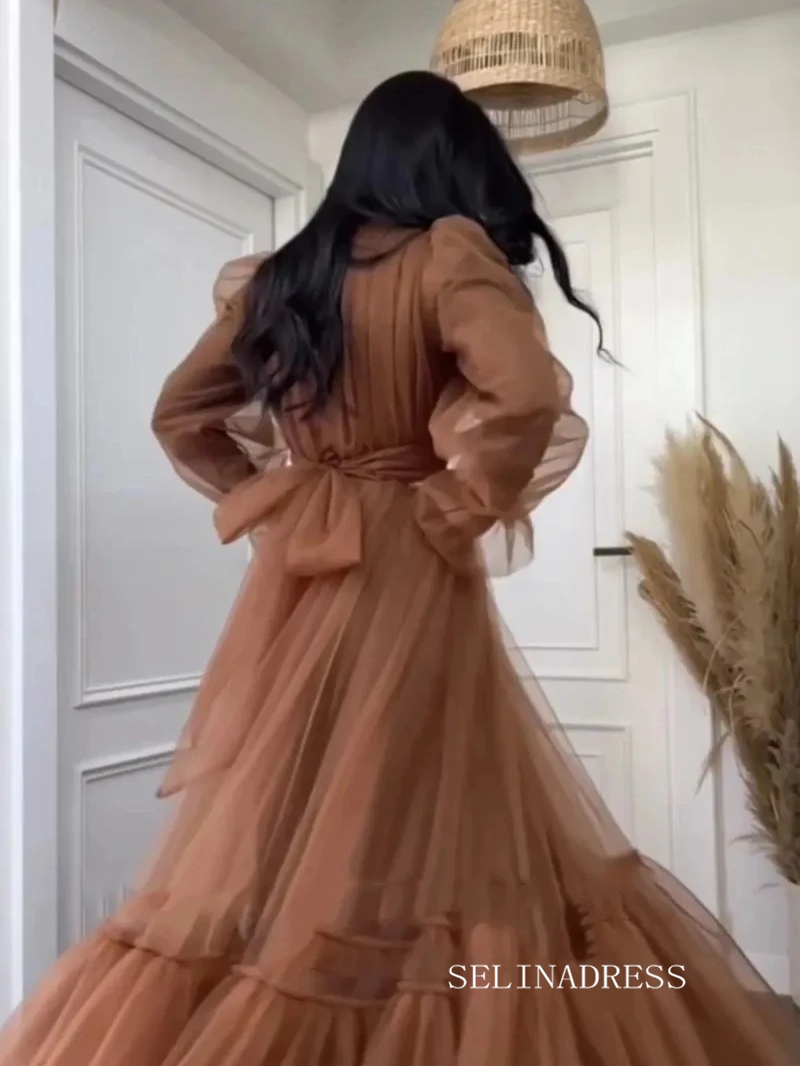 Modest Saudi Arabia Prom Dresses Ankle Length Tulle Puffy Long Sleeves SELINADRESS Modest Saudi Arabia Prom Dresses Ankle Length Tulle Puffy Long Sleeves SELINADRESS