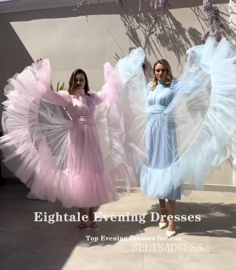 Modest Saudi Arabia Prom Dresses Ankle Length Tulle Puffy Long Sleeves SELINADRESS Modest Saudi Arabia Prom Dresses Ankle Length Tulle Puffy Long Sleeves SELINADRESS
