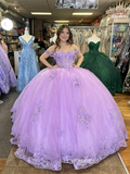 Off Shoulder Lilac Applique Wedding Dress with Sweep Train Princess Evening Gowns sew1095