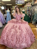 Pink Sweetheart Sparkly Wedding Dress with  Detachable Sleeves Princess Evening Gowns sew1096|Selinadress