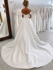 Off-the-shoulder A-line Satin Wedding Dresses Rustic Bridal Gowns CBA029|Selinadress