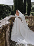 Off-the-shoulder A-line White Satin Wedding Dresses LKO005|Selinadress