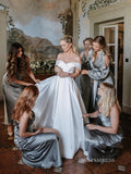 Off-the-shoulder A-line White Satin Wedding Dresses LKO005|Selinadress