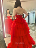 Off-the-shoulder Ball Gown Red Tiered Long Prom Dress Evening Dress sew1058|Selinadress