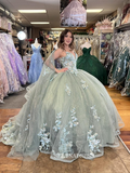 Off-the-shoulder Embroidery Ball Gown Princess Sage Formal Gowns Evening Dress sew1090|Selinadress