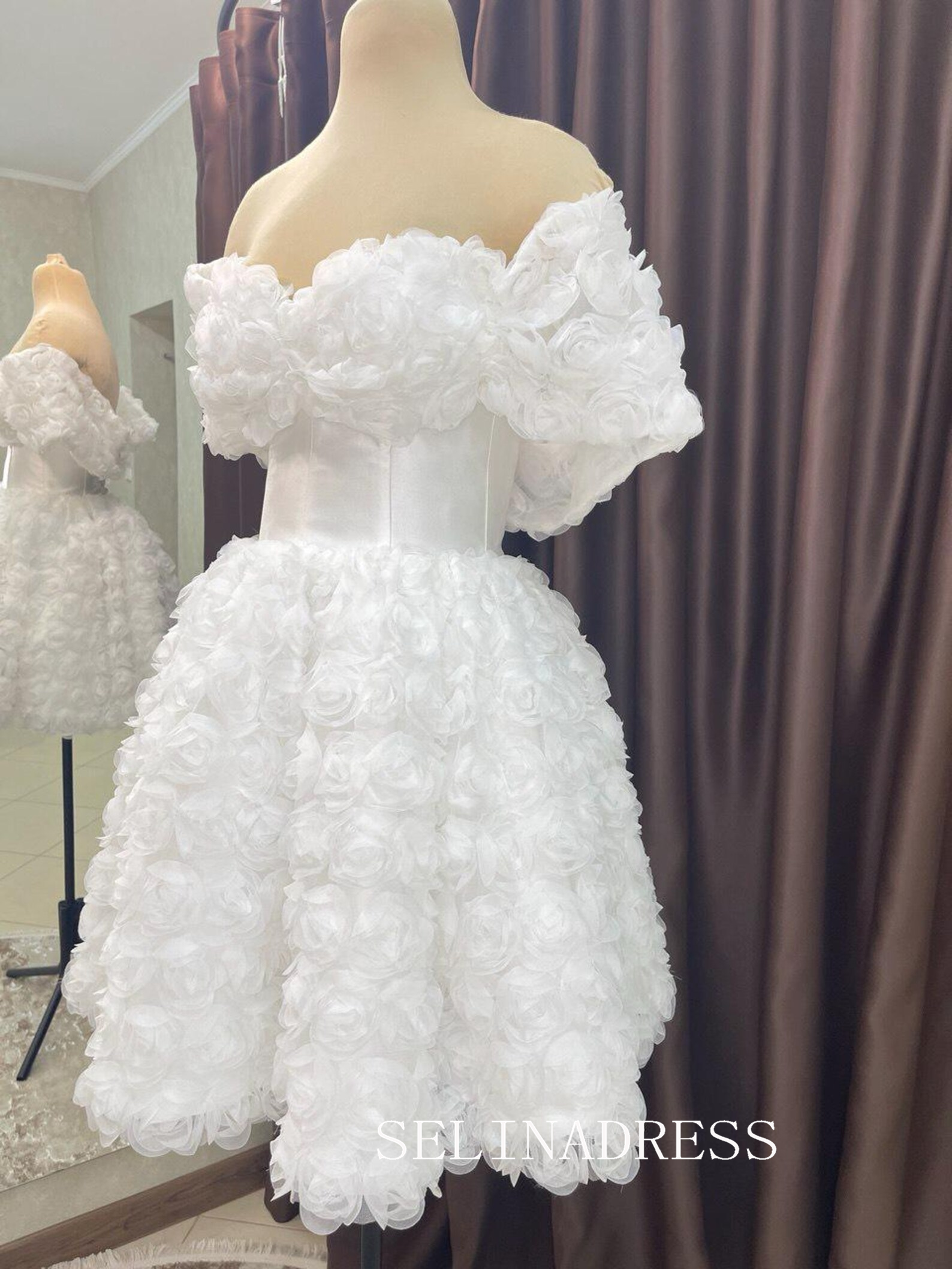 Off-the-Shoulder Floral Ruffle Mini Dress # PHJ004|Selinadress