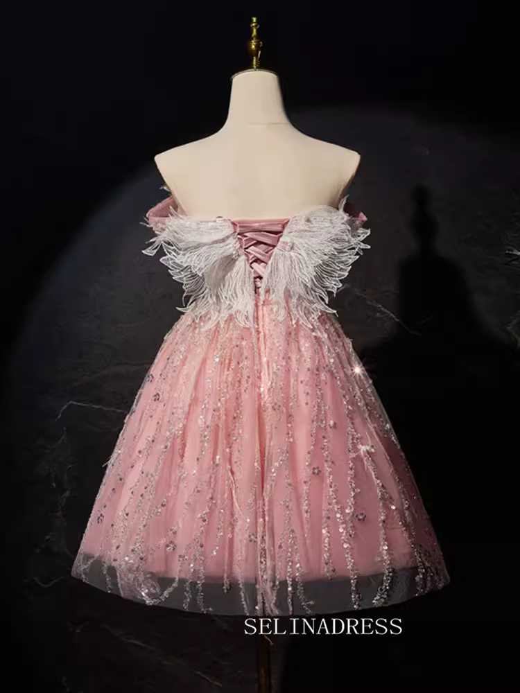Off the Shoulder Homecoming Dresses Pink Beaded Butterfly Graduation Dress #SEW1266 Off the Shoulder Homecoming Dresses Pink Beaded Butterfly Graduation Dress #SEW1266