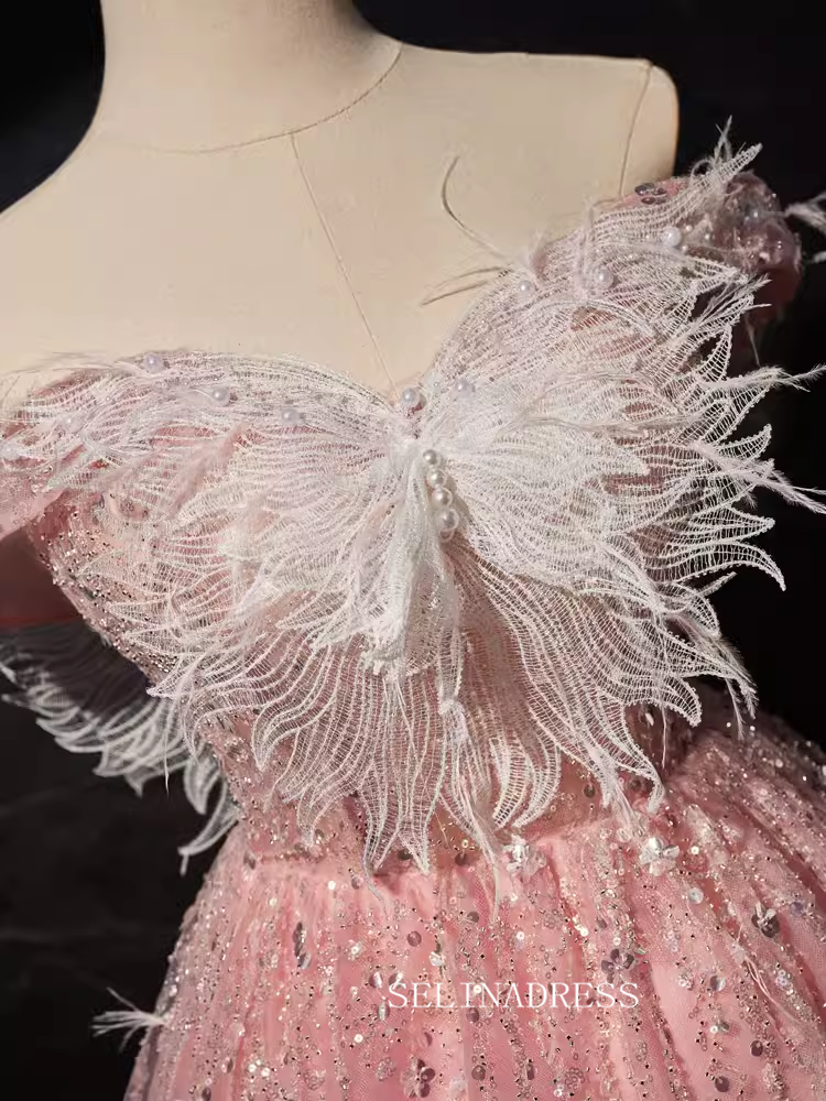Off the Shoulder Homecoming Dresses Pink Beaded Butterfly Graduation D SELINADRESS Off the Shoulder Homecoming Dresses Pink Beaded Butterfly Graduation D SELINADRESS