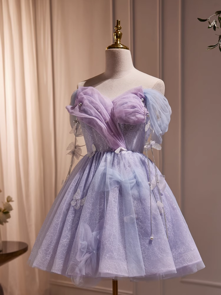 Off-the-shoulder Lilac Short Prom Dress Beautiful Homecoming Dresses C   SELINADRESS