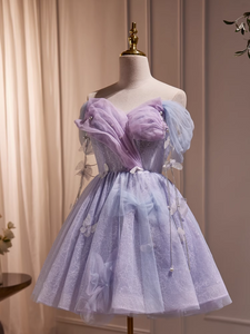Off-the-shoulder Lilac Short Prom Dress Beautiful Homecoming Dresses Cocktail Dresses #lko016