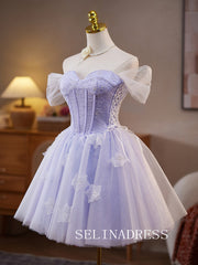 Off-the-shoulder Lilac Tulle Homecoming Dress Cute Cocktail  Dresses #ABC009