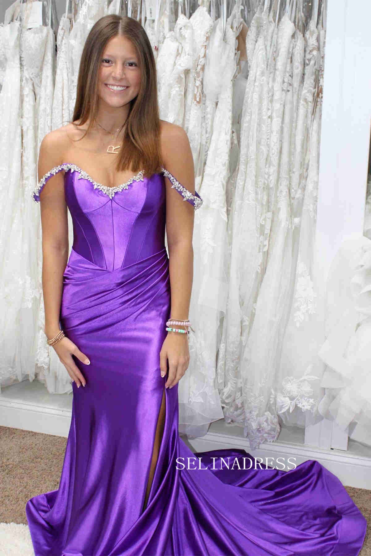 Off-the-shoulder Mermaid Royal Blue Long Prom Dress With Slit sew0620 SELINADRESS Off-the-shoulder Mermaid Royal Blue Long Prom Dress With Slit sew0620 SELINADRESS
