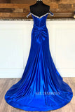 Off-the-shoulder Mermaid Royal Blue Long Prom Dress With Slit sew0620|Selinadress