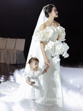 Off-the-shoulder Mermaid White Wedding Dress Hand made flower Satin Wedding Gowns EVW004|Selinadress