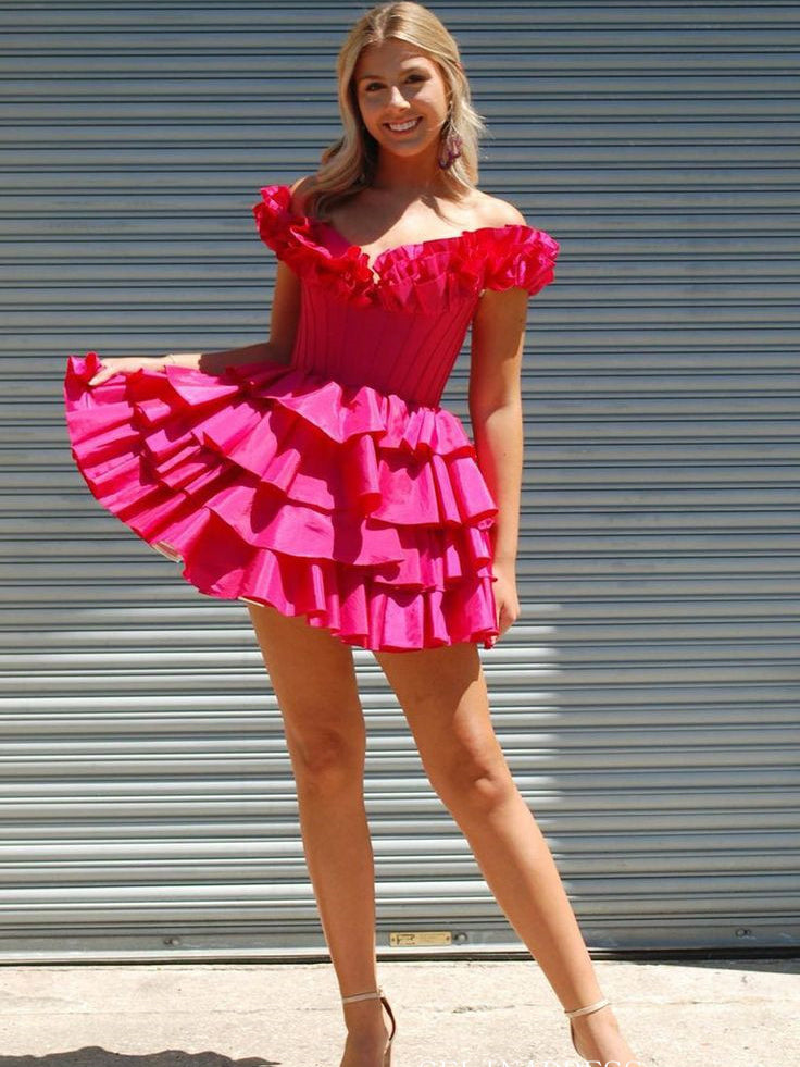 Off-the-shoulder Miti Layered Homecoming Dresses Fuchsia Hoco Dress #E SELINADRESS Off-the-shoulder Miti Layered Homecoming Dresses Fuchsia Hoco Dress #E SELINADRESS