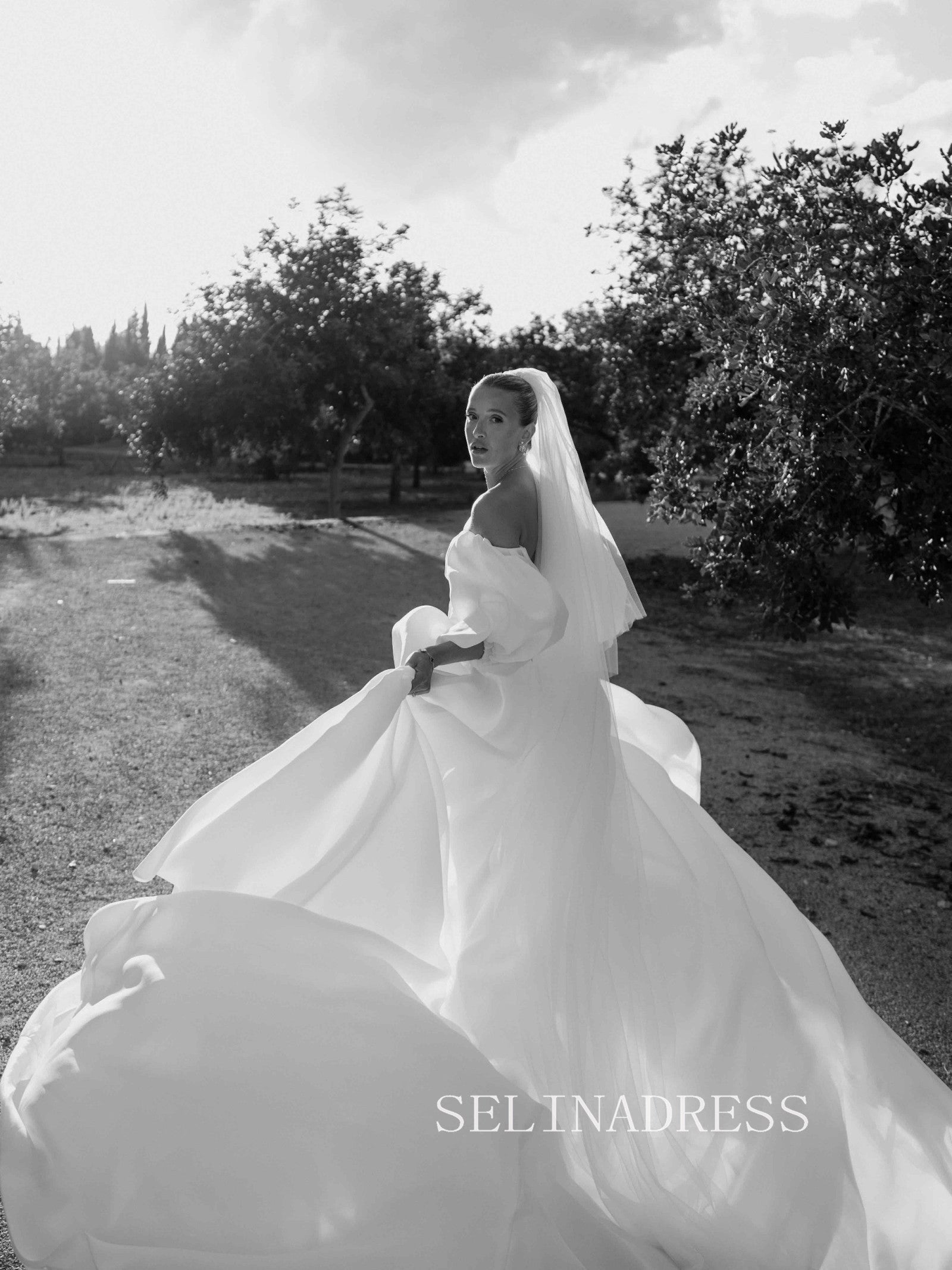 Off the shoulder Puffy Sleeve White Wedding Dress Bridal Dresses #SER0 – SELINADRESS Off the shoulder Puffy Sleeve White Wedding Dress Bridal Dresses #SER0 – SELINADRESS