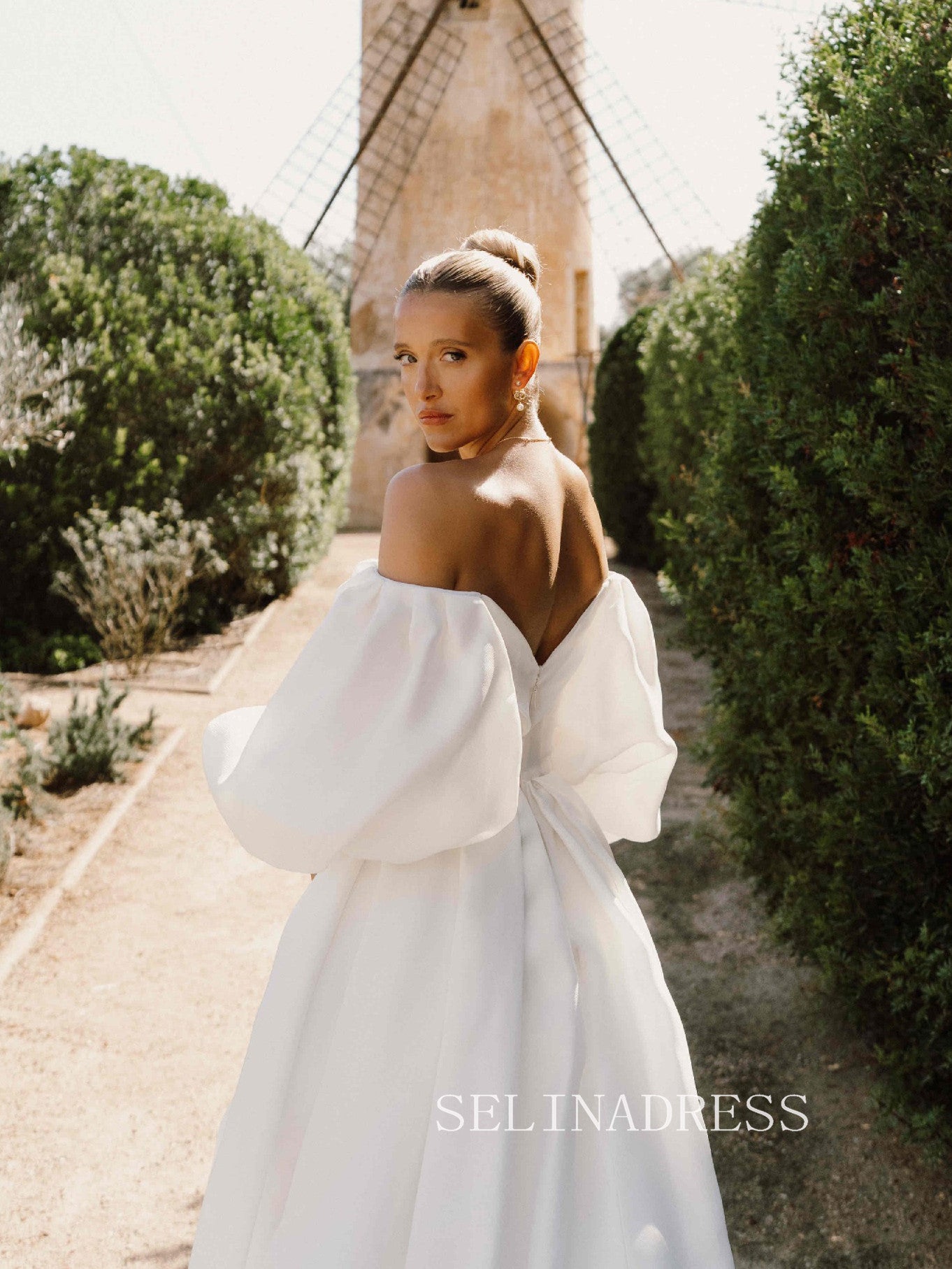 puffy dresses wedding Off the shoulder Puffy Sleeve White Wedding Dress Bridal Dresses #SER0 – SELINADRESS