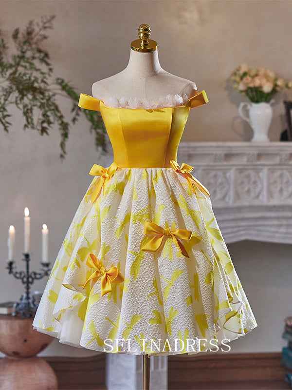 Off-the-shoulder Yellow Homecoming Dress Cute Cocktail Dresses #GRK038|Selinadress