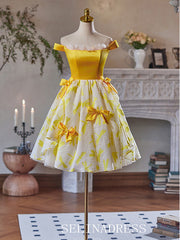 Off-the-shoulder Yellow Homecoming Dress Cute Cocktail Dresses #GRK038|Selinadress