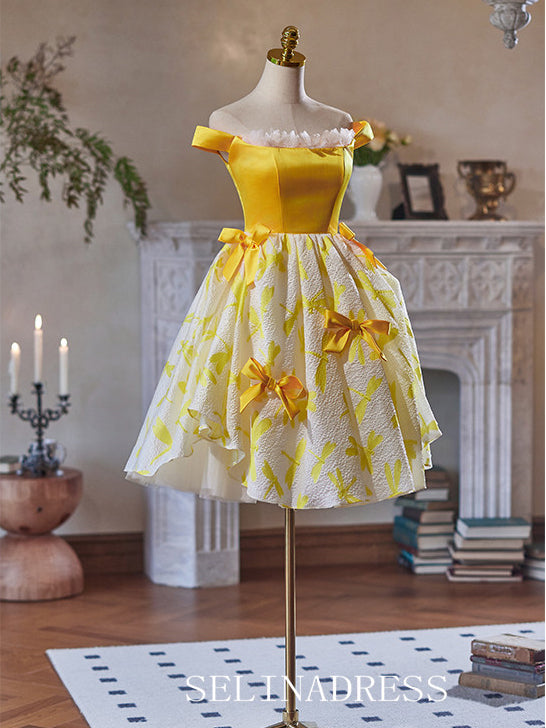 Off-the-shoulder Yellow Homecoming Dress Cute Cocktail Dresses #GRK038 SELINADRESS Off-the-shoulder Yellow Homecoming Dress Cute Cocktail Dresses #GRK038 SELINADRESS
