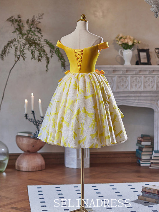 Off-the-shoulder Yellow Homecoming Dress Cute Cocktail Dresses #GRK038|Selinadress
