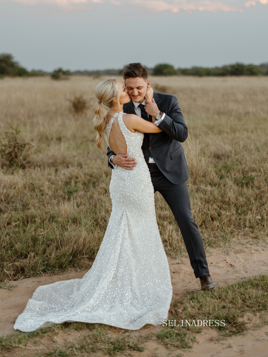 mermaid sparkly wedding dress Ivory Mermaid Wedding Dress with Removable Sleeves Sparkly Wedding Dress with Sleeves and Corset Plus Size JOSIE Custom made