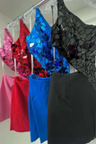 One-Shoulder Red Cut Glass Mirror Cutout Cocktail Dress Mini Homecoming Dresses #TKL0132|Selinadress