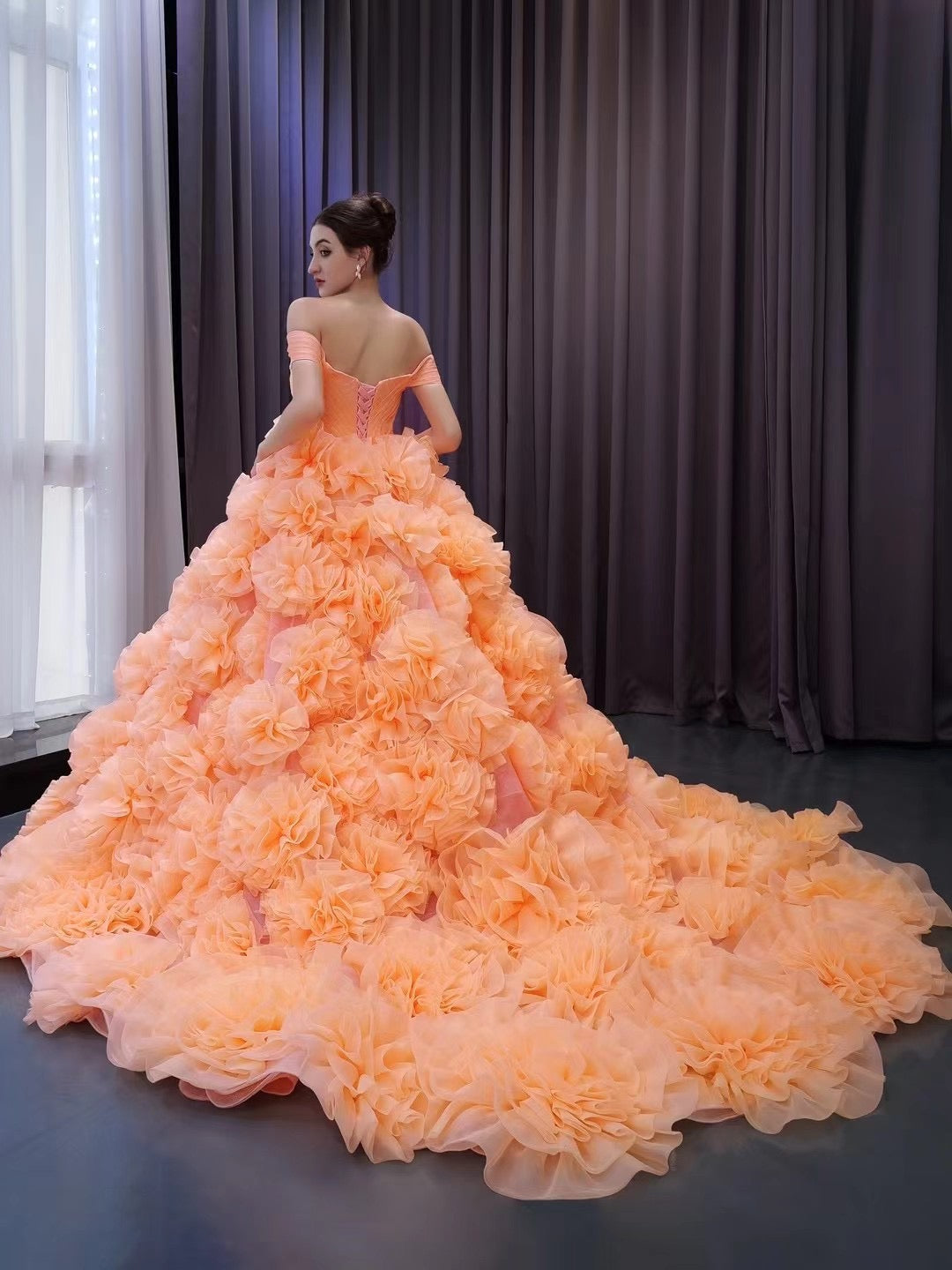 Orange Ruffles Tiered Sweet 16 Ball Gowns Off the Shoulder Pageant Dre SELINADRESS Orange Ruffles Tiered Sweet 16 Ball Gowns Off the Shoulder Pageant Dre SELINADRESS