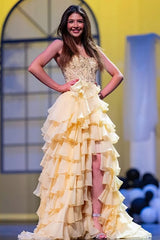 A-Line Chiffon Tiered Empire Party Prom Dress With Leg Slit lck027|Selinadress