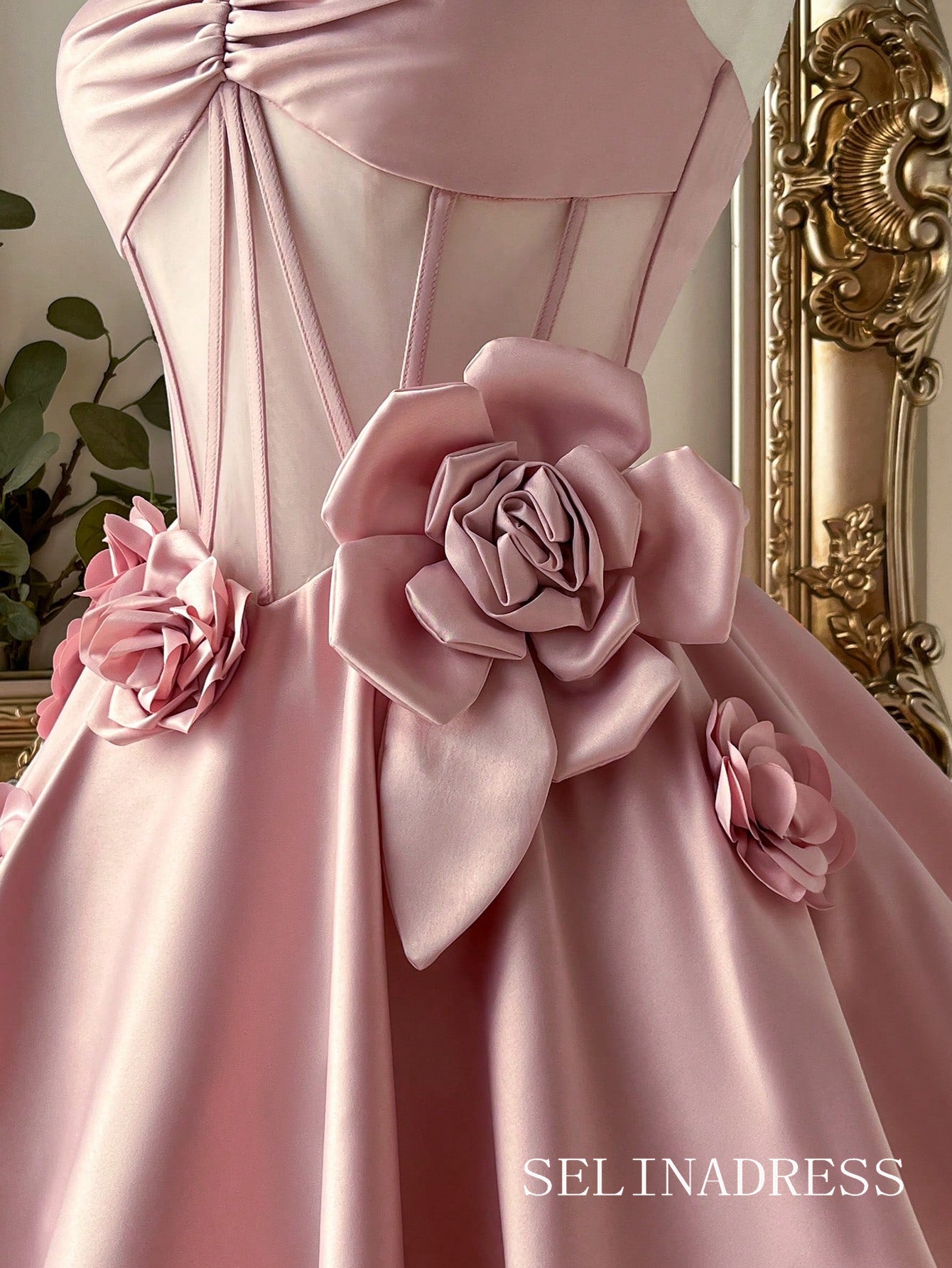 Pink A-line Sweetheart Satin Bow Homecoming Dress TTL003|Selinadress