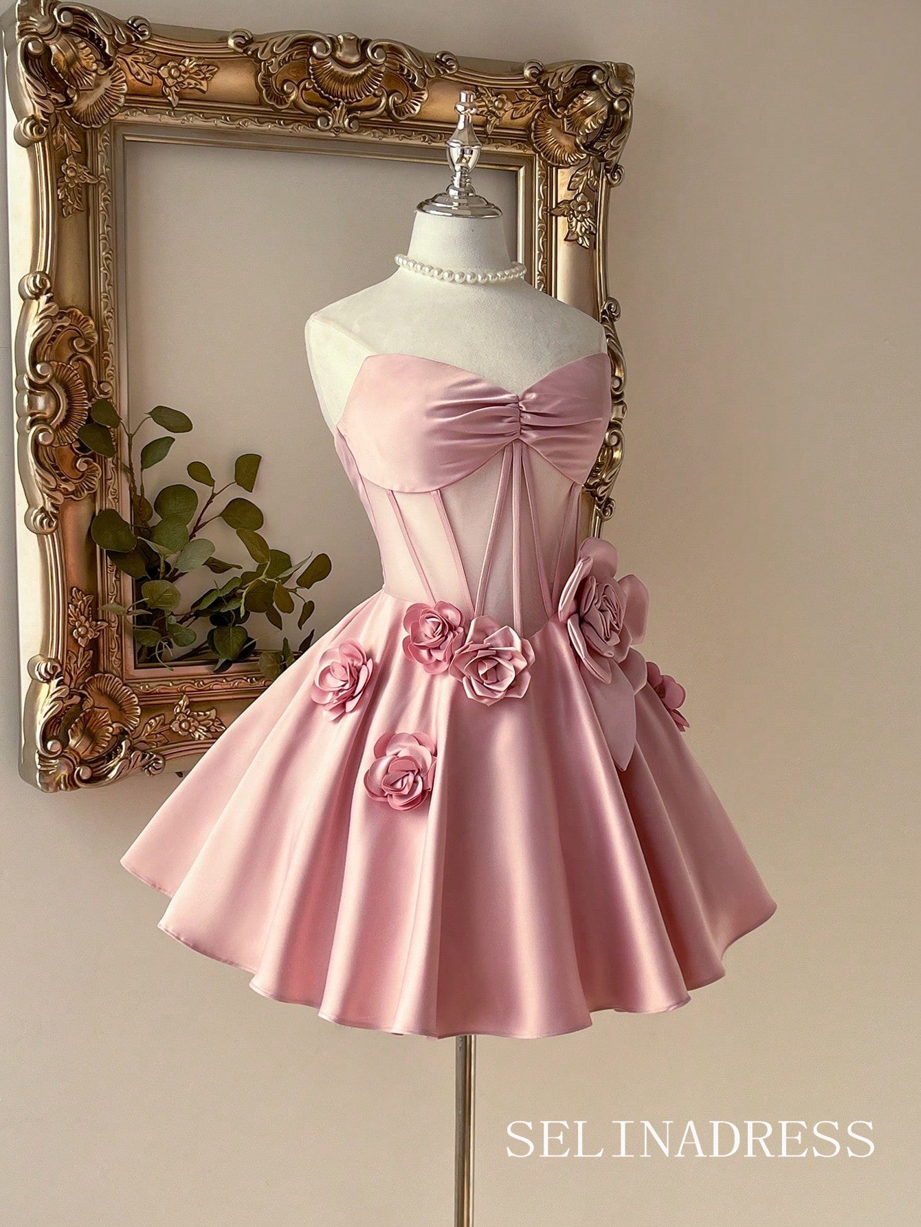Pink A-line Sweetheart Satin Bow Homecoming Dress TTL003|Selinadress