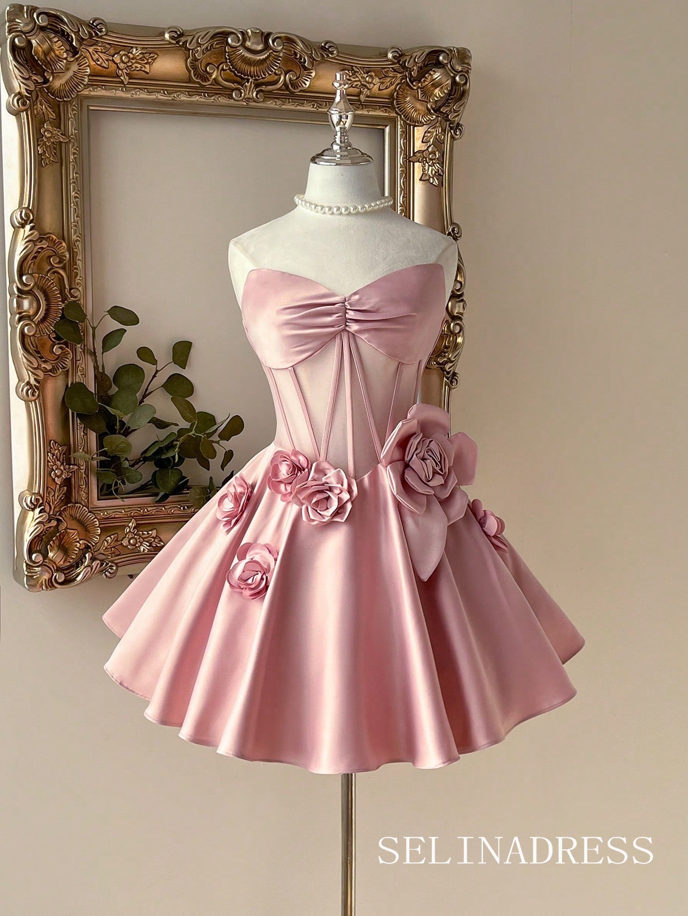 Pink A-line Sweetheart Satin Bow Homecoming Dress TTL003|Selinadress