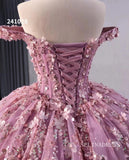 Pink Beaded Floral Wedding Dress Off the Shoulder Quinceanera Dress 241028|Selinadress