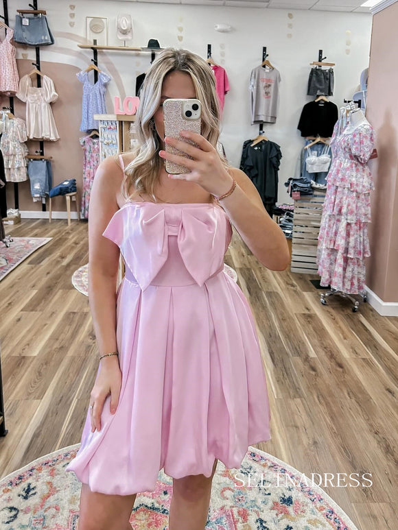 Pink Cute Homecoming Dress A-line Spaghetti Straps Short Prom Dress EWR387|Selinadress