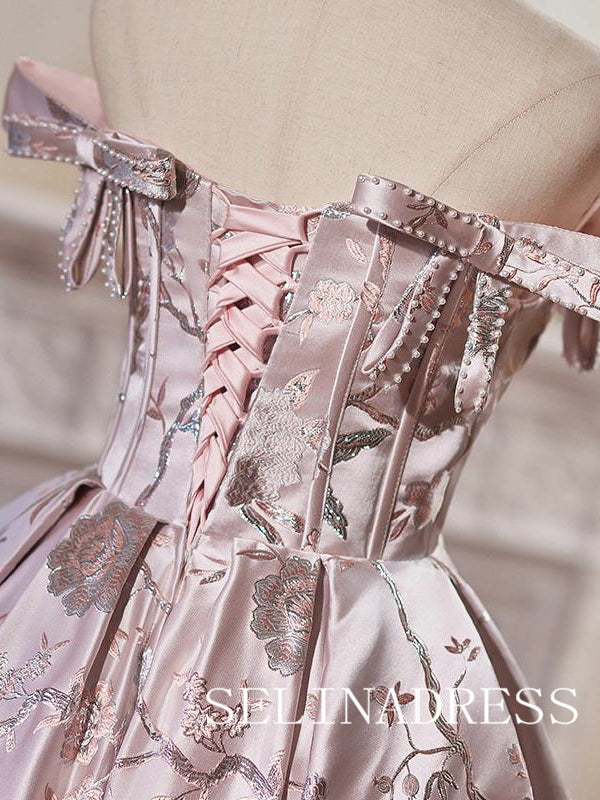 Pink Off-the-shoulder Homecoming Dress With Pearl Embroidery Flower Cocktail Dresses #ABC016|Selinadress