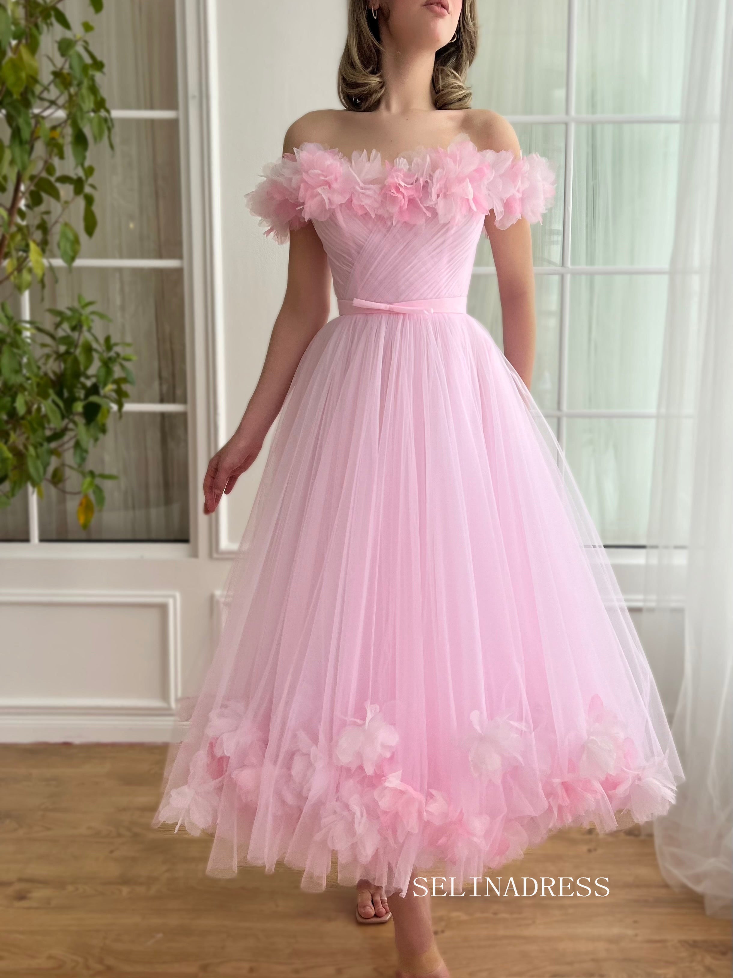 Pink Midi Skirt Prom Pink Off-the-shoulder Short Midi Prom Dress A Line Tulle Party Pink Midi Skirt Prom Pink Off-the-shoulder Short Midi Prom Dress A Line Tulle Party