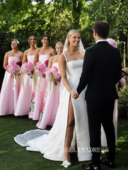 Pink Strapless Long Bridesmaid Dress With Floral Cheap Bridesmaid Dresses BRA001|Selinadress