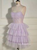 Pleated Multi-Layers Lilac Tulle Homecoming Dress with Polka Dot SEA007|Selinadress