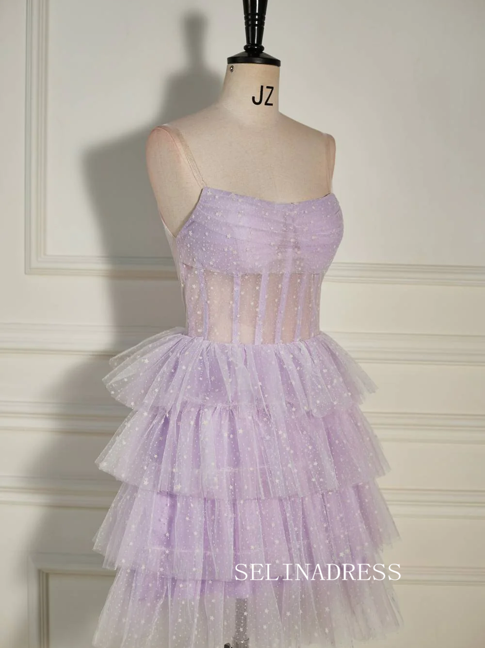 Pleated Multi-Layers Lilac Tulle Homecoming Dress with Polka Dot SEA00 SELINADRESS Pleated Multi-Layers Lilac Tulle Homecoming Dress with Polka Dot SEA00 SELINADRESS