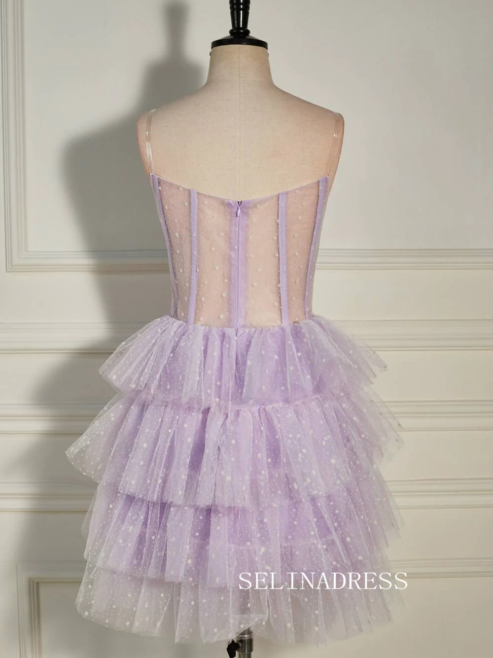Pleated Multi-Layers Lilac Tulle Homecoming Dress with Polka Dot SEA00 SELINADRESS Pleated Multi-Layers Lilac Tulle Homecoming Dress with Polka Dot SEA00 SELINADRESS