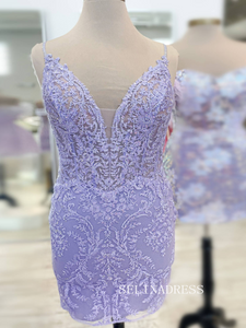 Plunging Neck Embroidery Bodycon lavender Homecoming Dress SEA016|Selinadress