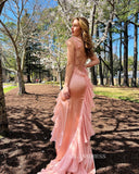 Pretty Pink Maxi Dress Chiffon Cheap Long Prom Dress with Slit sew1082|Selinadress