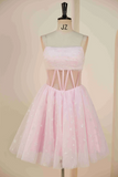 Princess Pink Strapless Short Party Dress with Detachable Balloon Sleeves jkw052|Selinadress