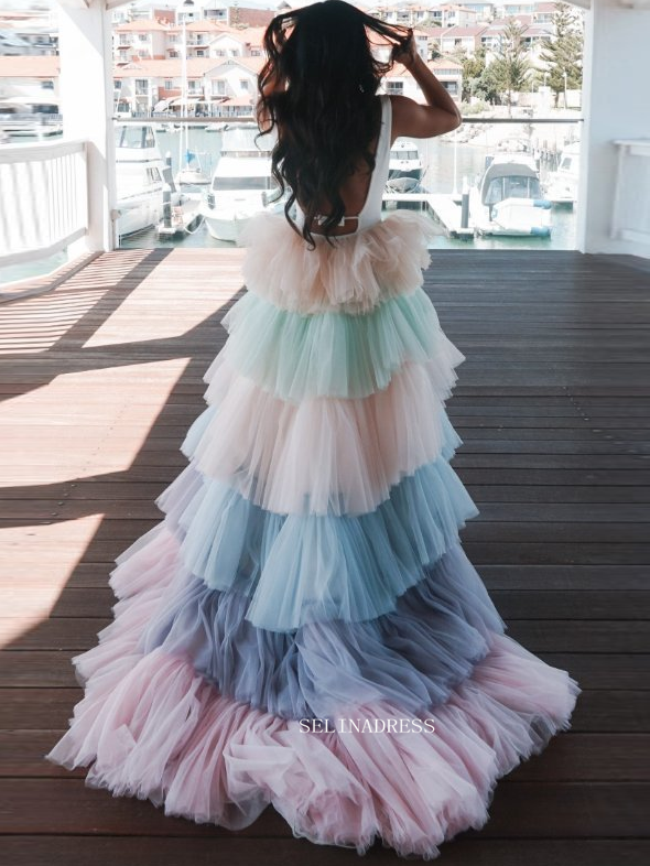 rainbow wedding dress Rainbow Magic Detachable Overskirt Wedding Dresses Cheap Bridal Dresse – SELINADRESS