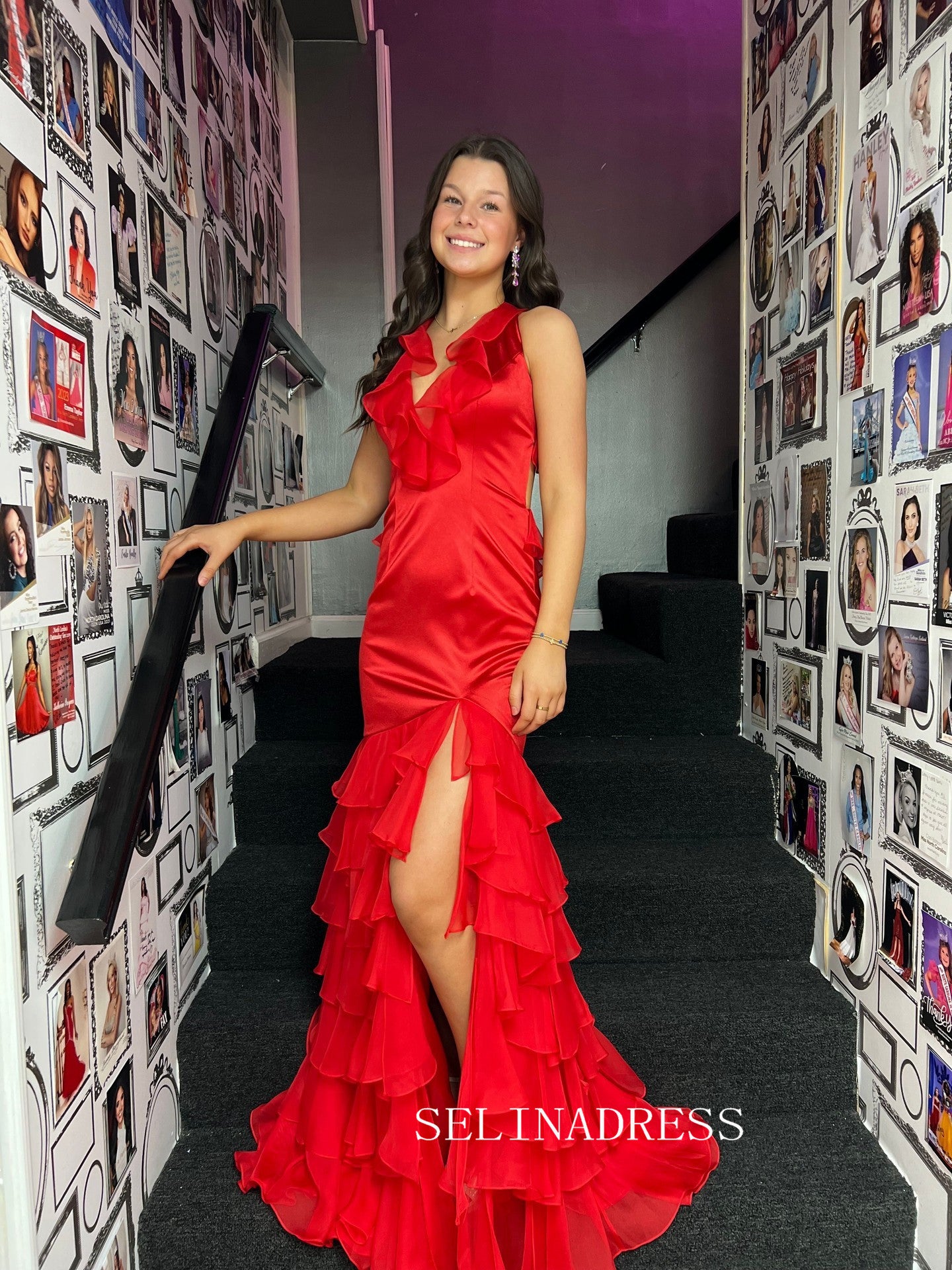 Red Halter Mermaid Long Prom Dress Ruffles Evening Dresses SEW1206 SELINADRESS Red Halter Mermaid Long Prom Dress Ruffles Evening Dresses SEW1206 SELINADRESS